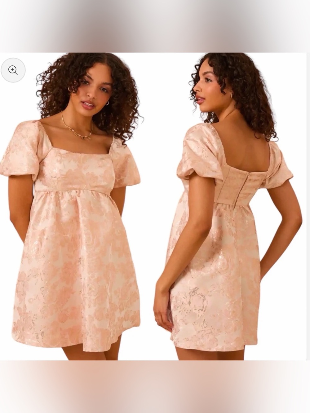 NWT Altar’d State Pink Floral Jacquard Puff Sleeve Mini Dress L